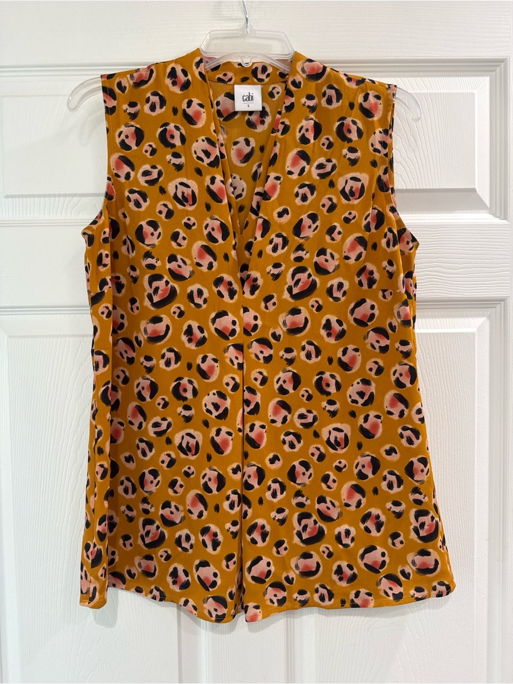 Cabi 3792 Orange Animal Prowl Print Split Neck Tank Top Womens small S leopard